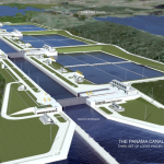 Pacific entrance of the Third Set of Locks project of the Panama Canal Expansion. Rendering is for illustration purposes only.