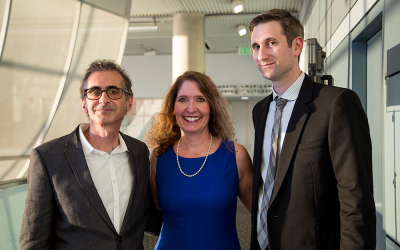 I pitched the MWH story about our work as lead designer on the Panama Canal expansion to a team of film professionals. They produced “Panama Canal Supersized”, a documentary scheduled to air as a Modern Marvels special on the History Channel. This is me with the producers from Radiant Features:  Bill Ferehawk and Dylan Robertson on the night of the documentary premier. – Meg VanderLaan, Broomfield, Colorado, USA