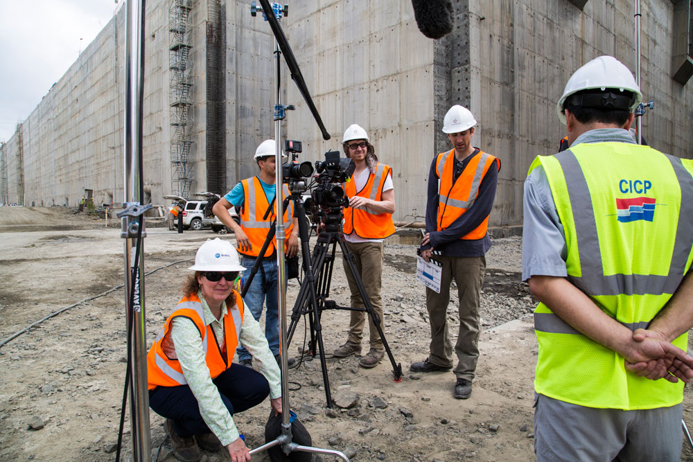 Producers Dylan Robertson, Bill Ferehawk and MWH Chief Communication Officer, Meg VanderLaan, prepping for a shot in Panama